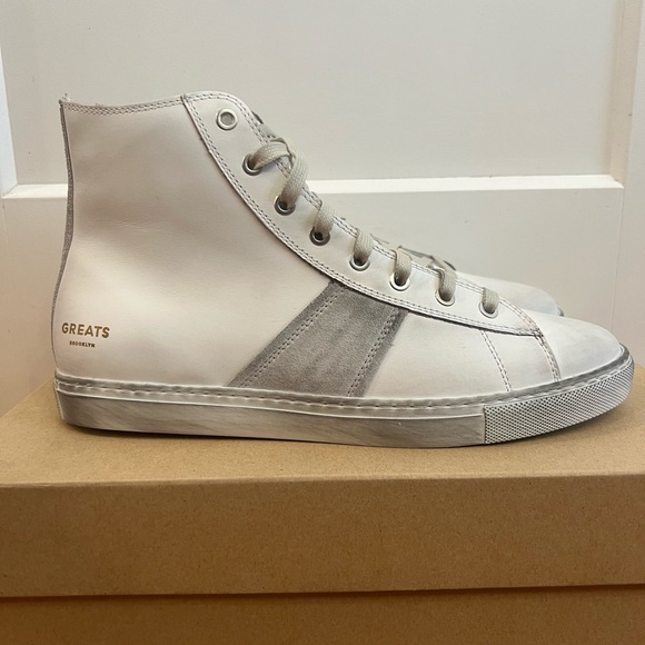 Greats Other - Greats The Reign High Top Blanco Italian Leather Distressed Sneakers Size 8.5 US